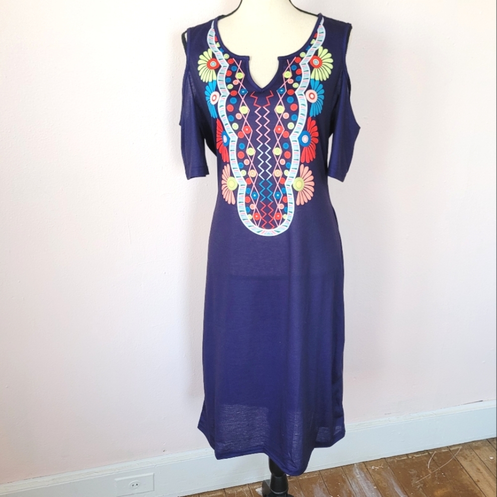 Sheilay Purple Lightweight Short Sleeve Cold Shoulder Boho Dress Womens Size 3XL